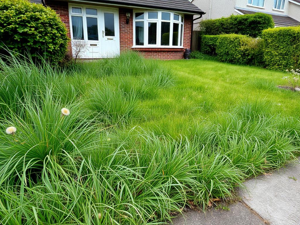 Front-garden lawn mowed and edged — before