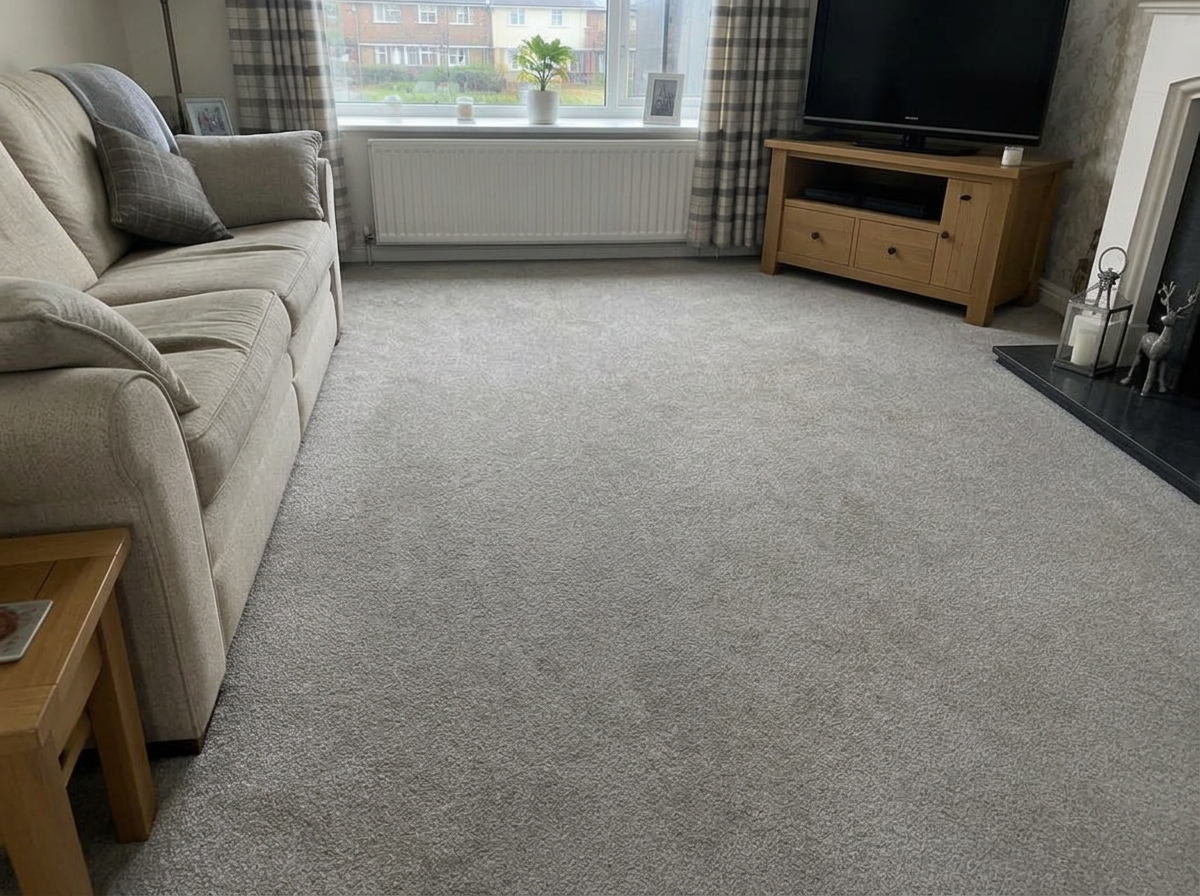 Stained living room carpet deep cleaned — after