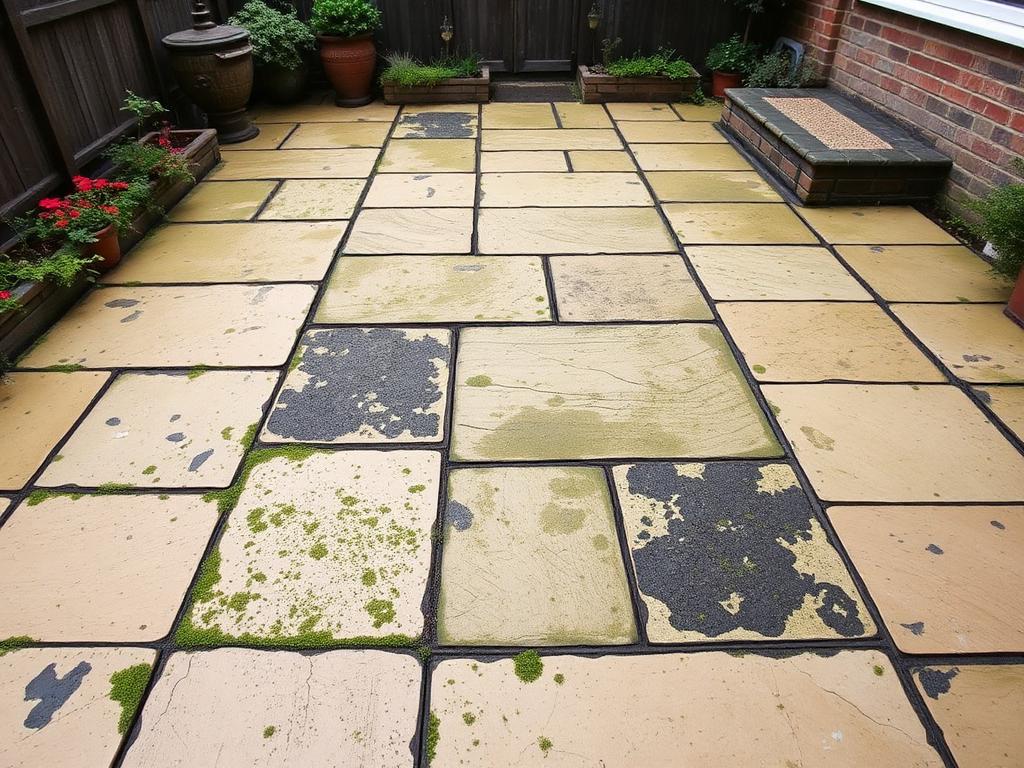 Indian sandstone patio — before